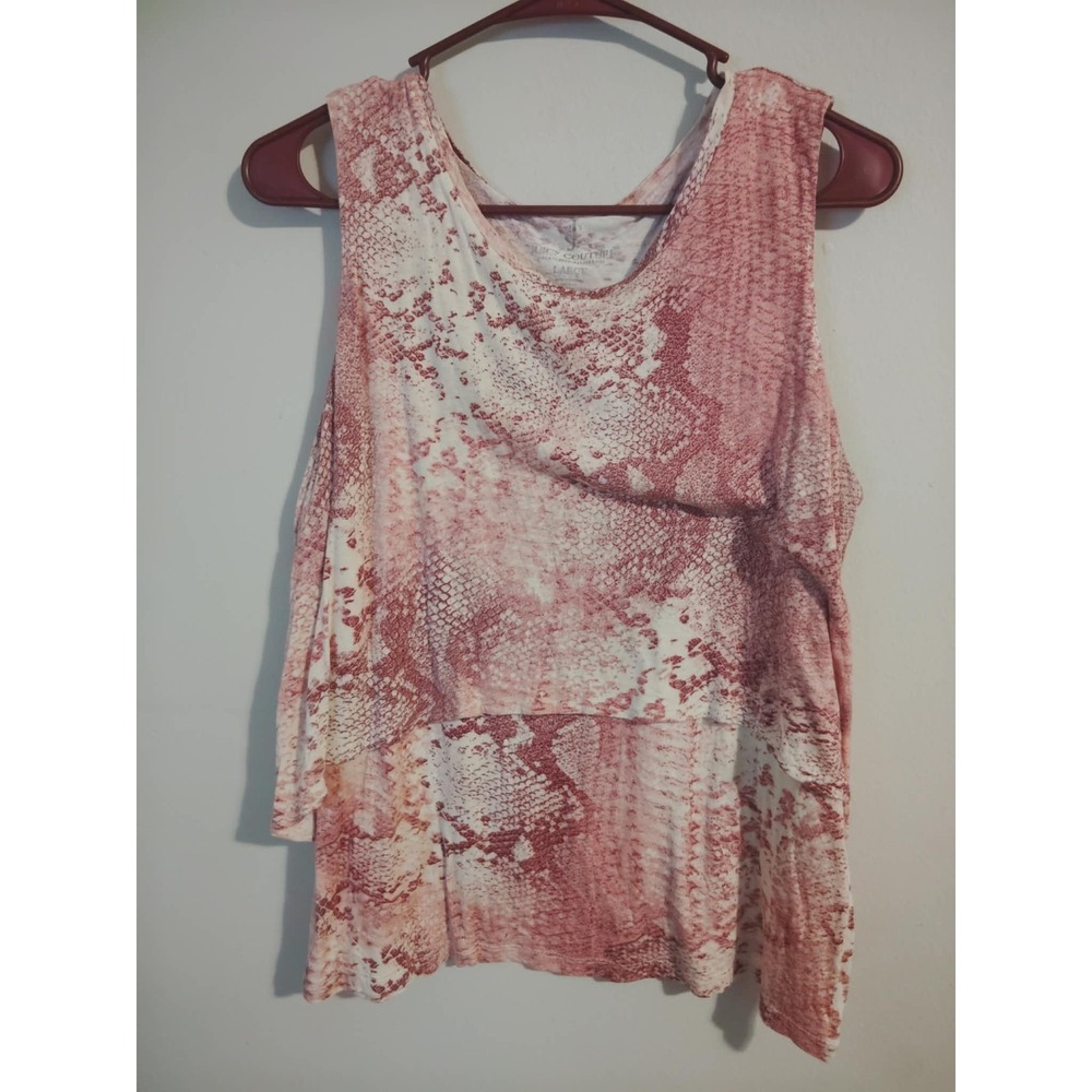 JUICY COUTURE Soft & Stretchy Pink Snake Print Tiered Sleeveless Blouse Size L